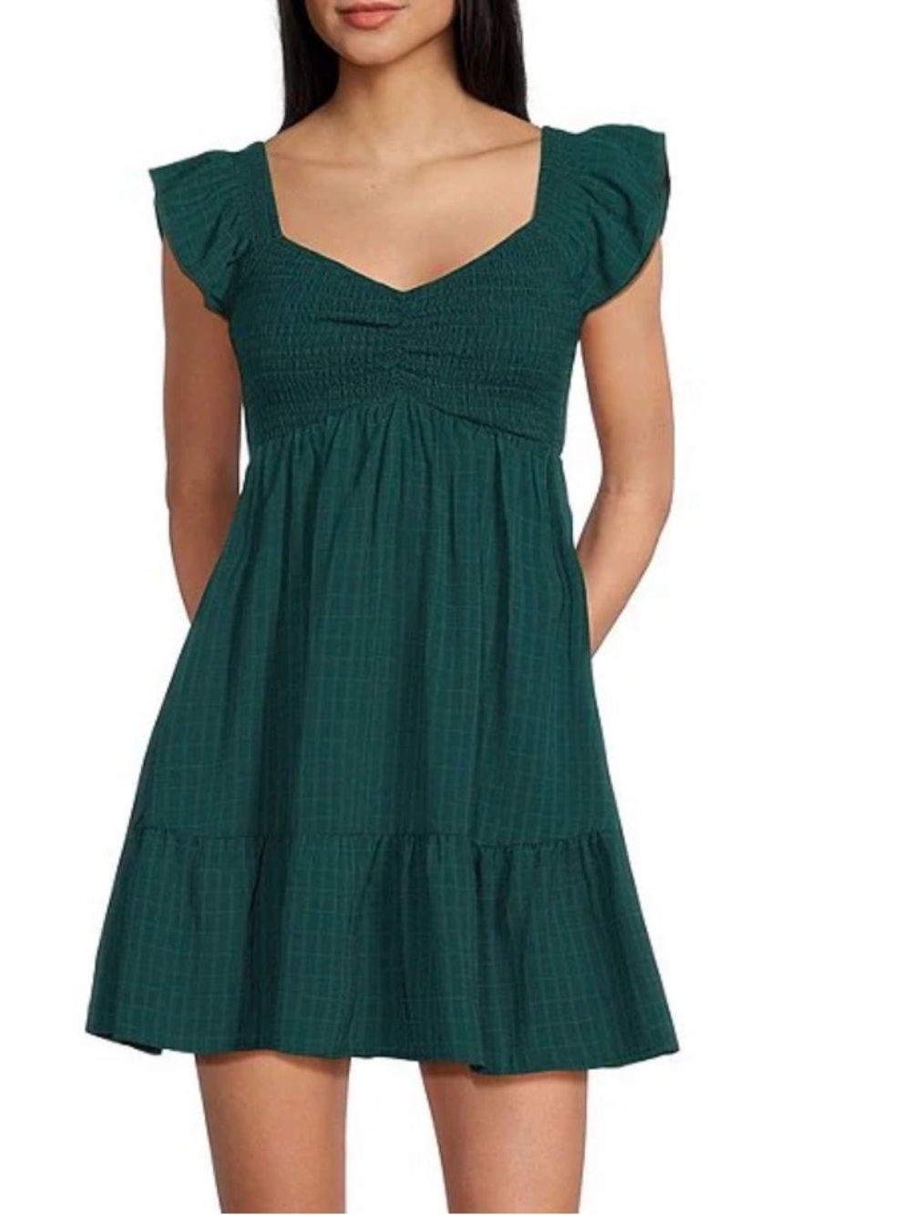 Allison & Kelly Short Sleeve Smocked Empire Waist Babydoll Tiered Mini Dress